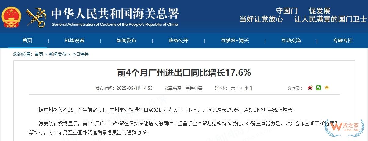 連續11個月實現正增長！前4個月廣州進出口同比增長17.6%-貨之家